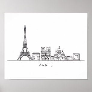 Minimalistische Pariser Skyline-Linienkunst Poster