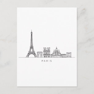 Minimalistische Pariser Skyline-Linienkunst Postkarte