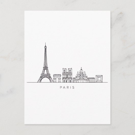 Minimalistische Pariser Skyline-Linienkunst Postkarte (Vorderseite)