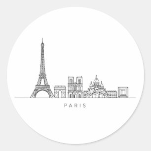 Minimalistische Pariser Skyline-Linienkunst Runder Aufkleber
