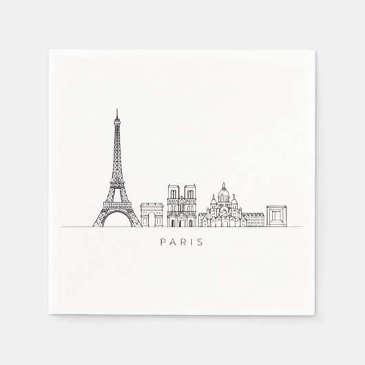 Minimalistische Pariser Skyline-Linienkunst Serviette (Vorderseite)