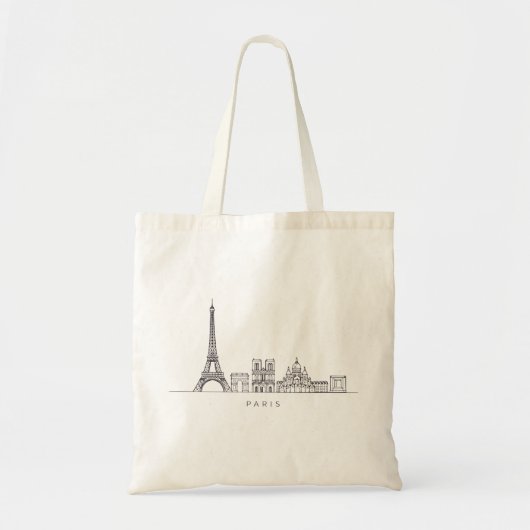 Minimalistische Pariser Skyline-Linienkunst Tragetasche (Vorne)