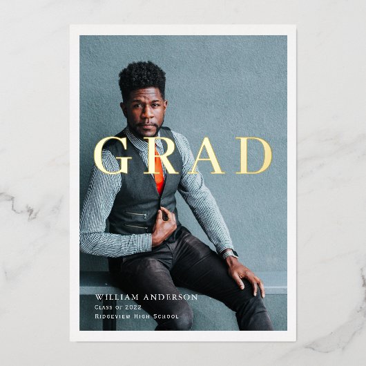 Minimalistische Partei für sauberes Foto und Blaue Folieneinladung (Vorderseite)