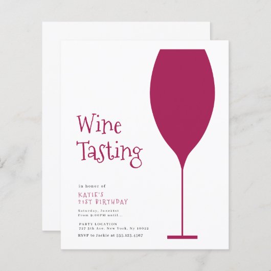 Minimalistische Party Einladungen für die Weinverk (Vorne/Hinten)