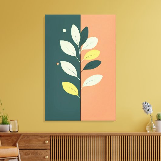 Minimalistische Pastel-Blätter Zweigstelle Wrapped Leinwanddruck (Insitu (Wohnzimmer))