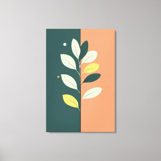 Minimalistische Pastel-Blätter Zweigstelle Wrapped Leinwanddruck (Vorderseite)