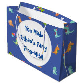 Minimalistische Pastel Dinosaur, Deep Blue Große Geschenktüte (Rückseite Schrägansicht)