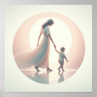 Minimalistische Pastel Mama mit Baby Poster