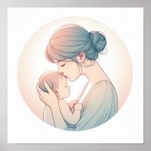 Minimalistische Pastel Mama mit Baby Poster (Vorne)