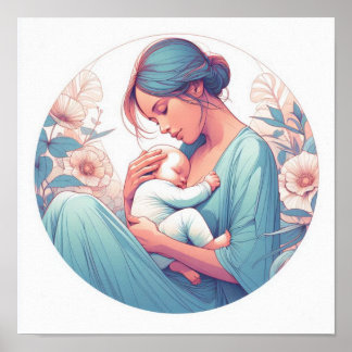 Minimalistische Pastel Mama mit Baby Poster