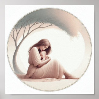 Minimalistische Pastel Mama mit Baby Poster
