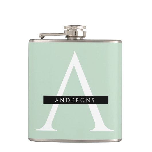 Minimalistische Pastel Minze Personalisierter Name Flachmann (Vorderseite)