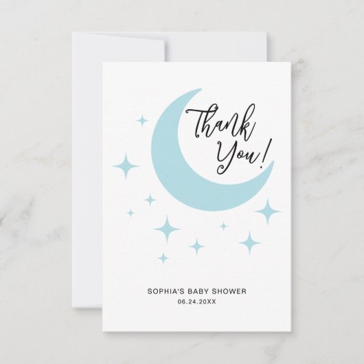 Minimalistische Pastel Moon Stars Kinderdusche Dankeskarte (Vorderseite)