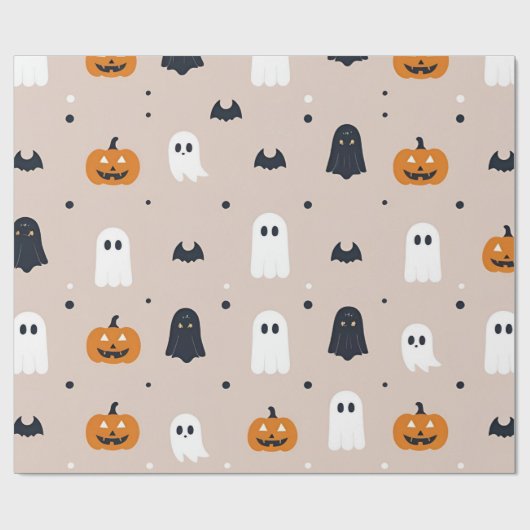 Minimalistische Pastel Pink Ghost & Pumpkin Hallow Geschenkpapier (Flach)