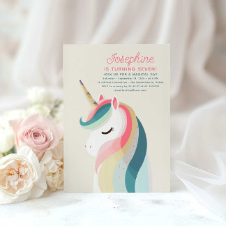 Minimalistische Pastel Unicorn Einladung zum Gebur