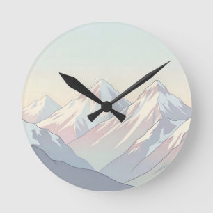 Minimalistische Pastell-Berglandschaft Runde Wanduhr