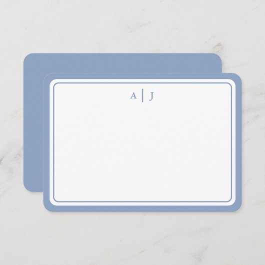 Minimalistische Pastell Blue Monogram Round Border Mitteilungskarte (Vorne/Hinten)