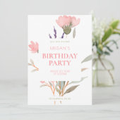 Minimalistische Pastell Floral Wasserfarbe Geburts Einladung (Stehend Vorderseite)