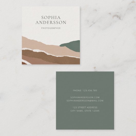 Minimalistische Pastell-Torn-Edge-Landschaft Quadratische Visitenkarte (Vorne/Hinten)