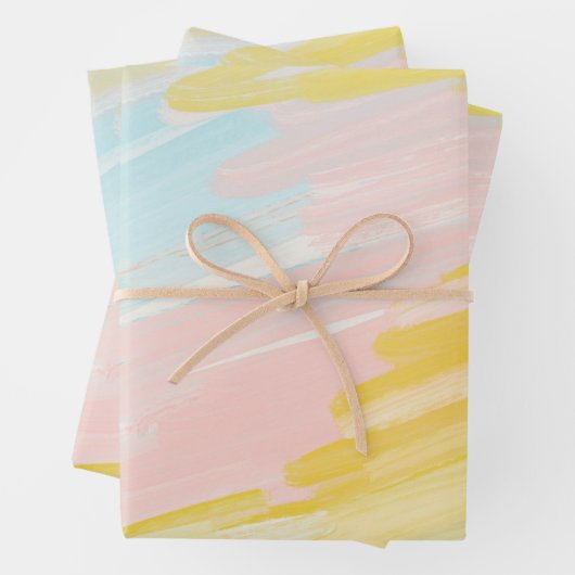 Minimalistische Pastellölfarbe Rosa Gelb Blau Geschenkpapier Set (Beispiel)