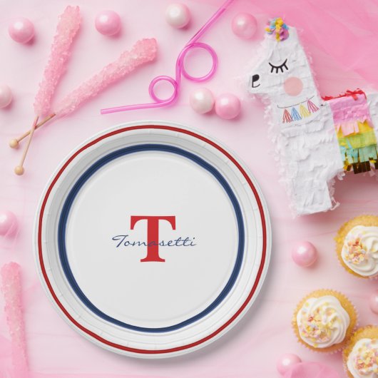 Minimalistische, patriotische, rote und blaue Krei Pappteller (Party)