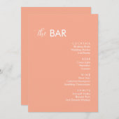 Minimalistische Peach Wedding Drinks Bar Menükarte (Vorne/Hinten)