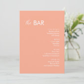 Minimalistische Peach Wedding Drinks Bar Menükarte (Stehend Vorderseite)