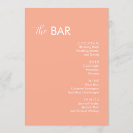 Minimalistische Peach Wedding Drinks Bar Menükarte