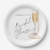 Minimalistische Perlen und Prosecco-Brautparty Pappteller (Vorderseite)