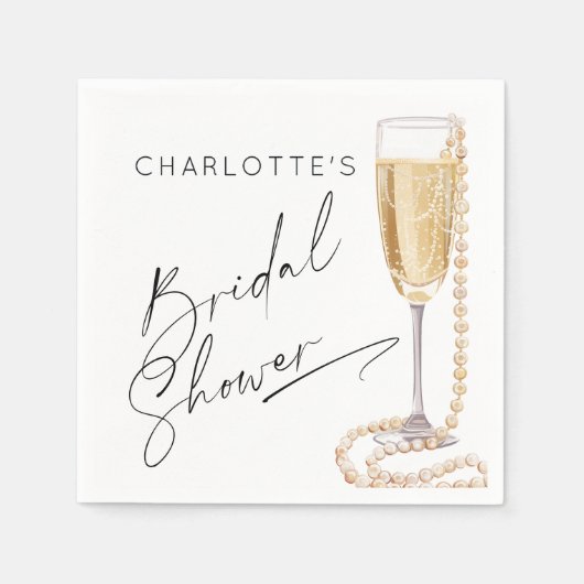 Minimalistische Perlen und Prosecco-Brautparty Serviette (Vorderseite)