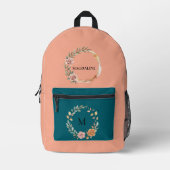 Minimalistische Personalisierte Floral Monogramm Bedruckter Rucksack (Vorderseite)