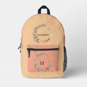 Minimalistische Personalisierte Floral Monogramm Bedruckter Rucksack (Vorderseite)