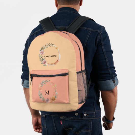Minimalistische Personalisierte Floral Monogramm Bedruckter Rucksack (Insitu (Modell))