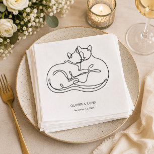 Minimalistische personalisierte Katzenhochzeit  Serviette