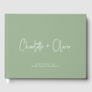Minimalistische personalisierte Sage Grün Hochzeit Gästebuch