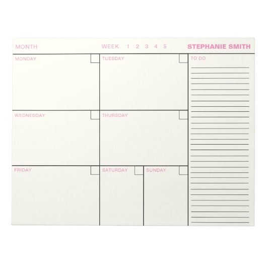 Minimalistische Personalisierte Wochenplaneragenda Notizblock (Vorderseite)