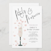 Minimalistische Petalen und Prosecco-Brautparty Einladung (Vorne/Hinten)