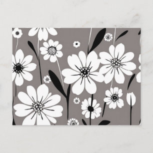 Minimalistische Petals Muster Wildblumen Schwarz-w Postkarte