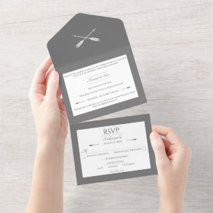 Minimalistische Pfeile Hochzeit   Grau All In One Einladung