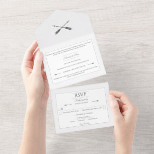 Minimalistische Pfeile Hochzeit   Weiß All In One Einladung