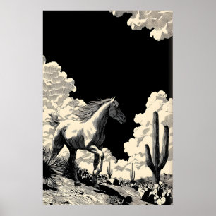 Minimalistische Pferde-Wandkunst, Wüstenkaktusse,  Poster