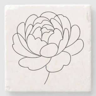 Minimalistische Pfingstrosen-Blüten-Linienkunst Steinuntersetzer