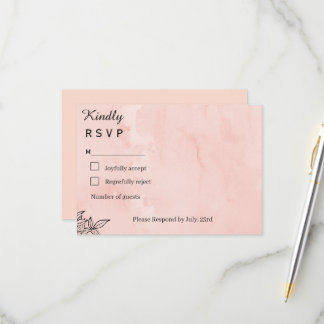 Minimalistische Pfirsich-Aquarell-Botanik-Hochzeit RSVP Karte