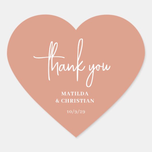 Minimalistische Pfirsichhochzeit Herz-Aufkleber (Vorderseite)