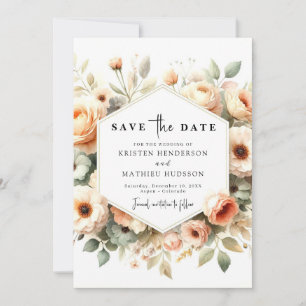 Minimalistische Pfirsichhochzeit Save The Date