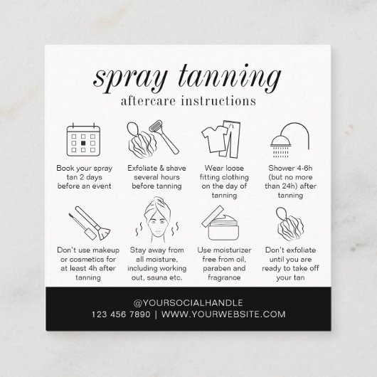 Minimalistische Pflegekarte des modernen Spray Tan Quadratische Visitenkarte (Rückseite)