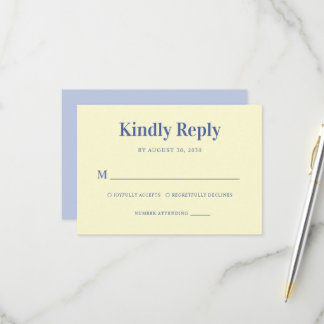 Minimalistische Pflicht Blau & Gelbe Küstenhochzei RSVP Karte