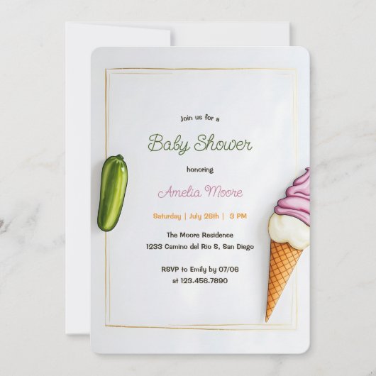 Minimalistische Pickles und Eiscreme Babydusche Einladung (Vorderseite)