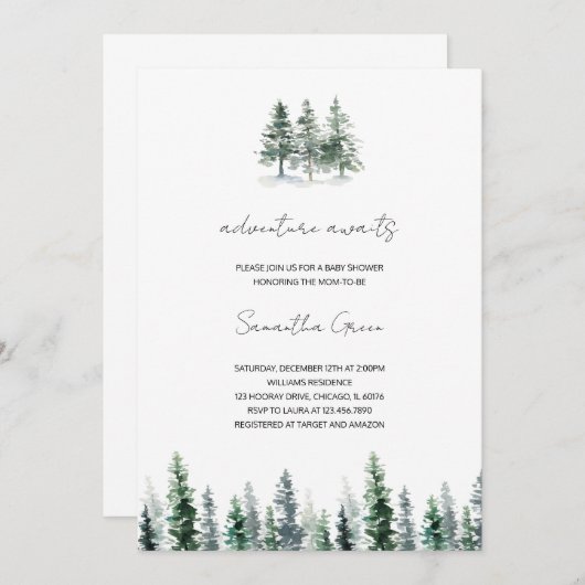 Minimalistische Pine Tree Kinderdusche Einladung (Vorne/Hinten)