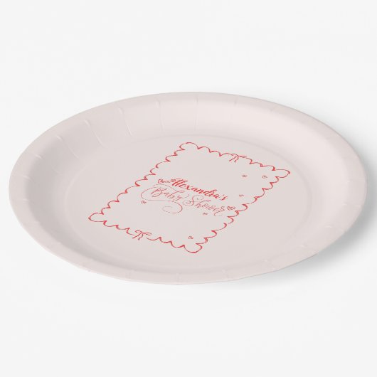 Minimalistische Pink Bow Doodle Kinderdusche Pappteller (Schrägansicht)